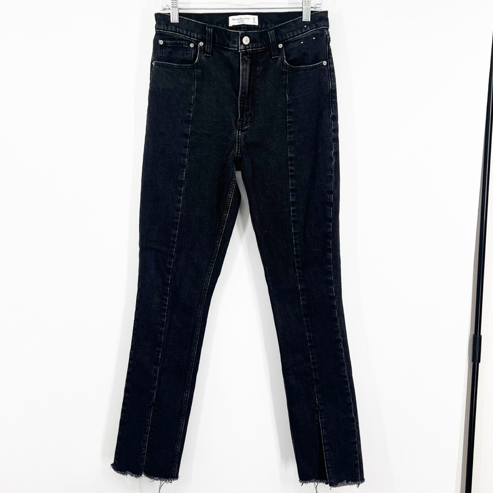 Abercrombie & Fitch The Skinny Jeans High Rise Front Ankle Slits Black LONG